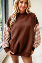 Load image into Gallery viewer, Pink Plaid Sleeve Colorblock Loose Tunic Sweatshirt
