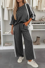 Load image into Gallery viewer, Pink Leopard Print Varsity Striped Detail 3/4 Sleeve Top Shift Pant Set