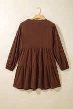 Load image into Gallery viewer, Coffee Winter Corduroy V Neck Long Sleeve Plus Size Mini Dress