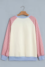Load image into Gallery viewer, Beige Plaid Sleeve Colorblock Raglan Pullover Sweatshirt