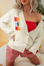Load image into Gallery viewer, White Ho Ho Ho Slogan V Neck Button Front Embroidered Knit Cardigan