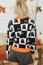 Load image into Gallery viewer, Black High Neck Drop Shoulder Geometric Print Sweater