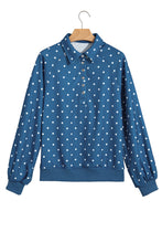 Load image into Gallery viewer, Pink Polka Dot Print Metal Button Collar Casual Pullover Sweatshirt