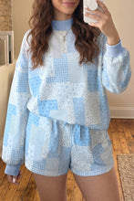 Load image into Gallery viewer, Light Pink Patchwork Floral Print Drop Shoulder Baggy Pullover Drawstring Shorts Set