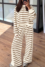 Load image into Gallery viewer, Khaki Stripe Relaxed Long Sleeve Top Color Block Detail Drawstring Pant Set