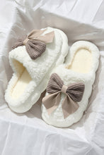 Load image into Gallery viewer, White Contrast Bowknot Applique Plush Winter Slippers (Colors May Differ by Batch)