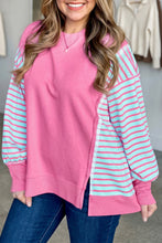 Load image into Gallery viewer, Purple Orchid Striped Colorblock Long Sleeve Tunic Plus Size Sweatshirt