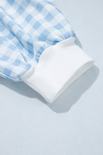 Load image into Gallery viewer, Light Blue Plaid Round Neck Long Sleeve Sweatshirt