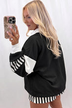 Load image into Gallery viewer, Black Striped Color Block Pullover Top Drawstring Shorts Set