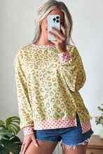 Load image into Gallery viewer, Pink Leopard Polka Dot Colorblock Trim Long Sleeve Top