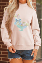 Load image into Gallery viewer, Apricot Pink Bow Knot Duck Faux Patchwork Printed Mock Neck Sweatshirt