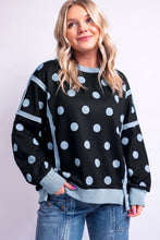 Load image into Gallery viewer, White Polka Dot Contrast Patchwork Round Neck Baggy Sweatshirt