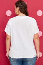 Load image into Gallery viewer, White Plus Size Leopard Bow Embroidered Patch Casual T Shirt