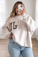 Load image into Gallery viewer, Coffee WWJD Mix Pattern Letter Graphic Exposed Seam Loose Plus Size Sweatshirt