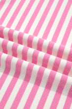 Load image into Gallery viewer, Pink Striped Long Sleeve Crew Neck Drawstring Waist Shorts Set