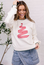 Load image into Gallery viewer, Beige Stitched Detail Christmas Tree Holiday Casual Sweater