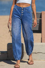 Load image into Gallery viewer, Blue 4 Buttons Front Tapered Casual Loose Fit Jeans