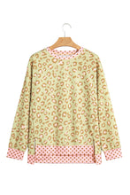 Load image into Gallery viewer, Pink Leopard Polka Dot Colorblock Trim Long Sleeve Top
