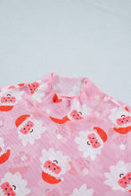 Load image into Gallery viewer, Pink Abstract Santa Print Stand Neck Sheath Long Sleeve Top