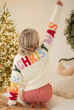Load image into Gallery viewer, White Ho Ho Ho Slogan V Neck Button Front Embroidered Knit Cardigan