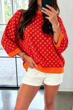 Load image into Gallery viewer, Blue Polka Dot Print Contrast Trim Round Neck Bracelet Sleeve Top