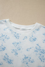 Load image into Gallery viewer, Sky Blue Floral Print Striped Detail Long Sleeve Top Ruffle Hem Shorts 2pcs Set