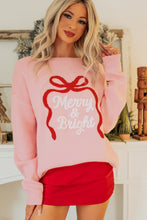 Load image into Gallery viewer, Gossamer Pink Drop Shoulder Round Neck Towel Embroidery Slogan Pullover Sweater