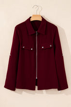 Load image into Gallery viewer, Black Collar Tab Sleeve Zip Up Flap Detail Jacket