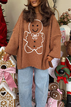 Load image into Gallery viewer, Brown Oversized Drop Shoulder Round Neck Christmas Sweater