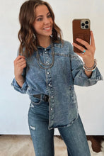 Load image into Gallery viewer, Dusk Blue Western Long Sleeve Shirt Collar Tunic Denim Jacket