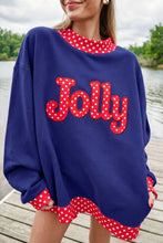Load image into Gallery viewer, Fiery Red Polka Dot Letter Print Contrast Trim Mock Neck Sweatshirt