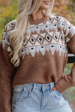Load image into Gallery viewer, Khaki Geometric Print Drop Shoulder Casual Pullover Sweater