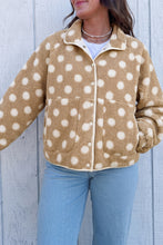 Load image into Gallery viewer, Khaki Polka Dot Faux Fur Metal Button Placket Shift Silhouette Jacket