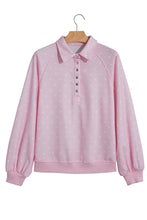 Load image into Gallery viewer, Pink Polka Dot Print Metal Button Collar Casual Pullover Sweatshirt