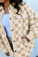 Load image into Gallery viewer, Khaki Plush Checkered Corduroy Trim Metal Button Long Sleeve Shift Silhouette Shacket