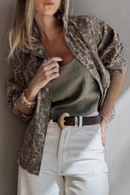 Load image into Gallery viewer, Khaki Abstract Print Long Sleeve Collar Raw Hem Denim Jacket