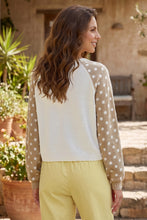 Load image into Gallery viewer, Khaki Polka Dot Contrast Long Sleeve Button V Neck Sweater