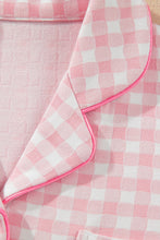 Load image into Gallery viewer, Pink Gingham Long Sleeve Lapel Shirt 2pcs Pajama Pant Set