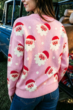 Load image into Gallery viewer, Pink Cartoon Santa Pattern Round Neck Dropped Shoulder Sweater