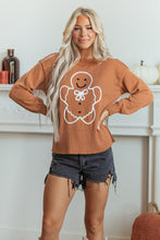 Load image into Gallery viewer, Brown Oversized Drop Shoulder Round Neck Christmas Sweater