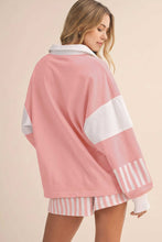Load image into Gallery viewer, Black Striped Color Block Pullover Top Drawstring Shorts Set