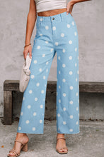 Load image into Gallery viewer, Sky Blue Polka Dot Print Raw Hem Shift Jeans