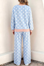 Load image into Gallery viewer, Pink Polka Dot Contrast Trim Long Sleeve Top Drawstring Shift Pants Set