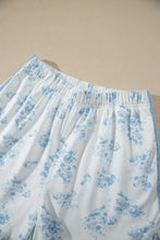 Load image into Gallery viewer, Sky Blue Floral Print Striped Detail Long Sleeve Top Ruffle Hem Shorts 2pcs Set