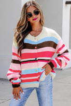 Load image into Gallery viewer, Pink Stripe Striped Colorblock Drop Shoulder Cardigan