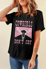 Load image into Gallery viewer, Black COWGIRL DONT CRY Steer Head Print Short Sleeve Top