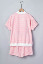 Load image into Gallery viewer, Pink Stripe Contrast Trim High Neck Short Sleeve LAKE WEEKEND 2pcs Short Set