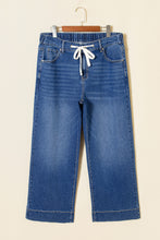 Load image into Gallery viewer, Dark Blue Acid Wash Contrast Lace-up Plus Size Jeans