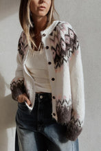 Load image into Gallery viewer, White Geometric Pattern Brushed Knit Button Cardigan