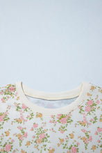 Load image into Gallery viewer, Beige Floral Print Long Sleeve Shift Top Pocketed Shorts 2pcs Set